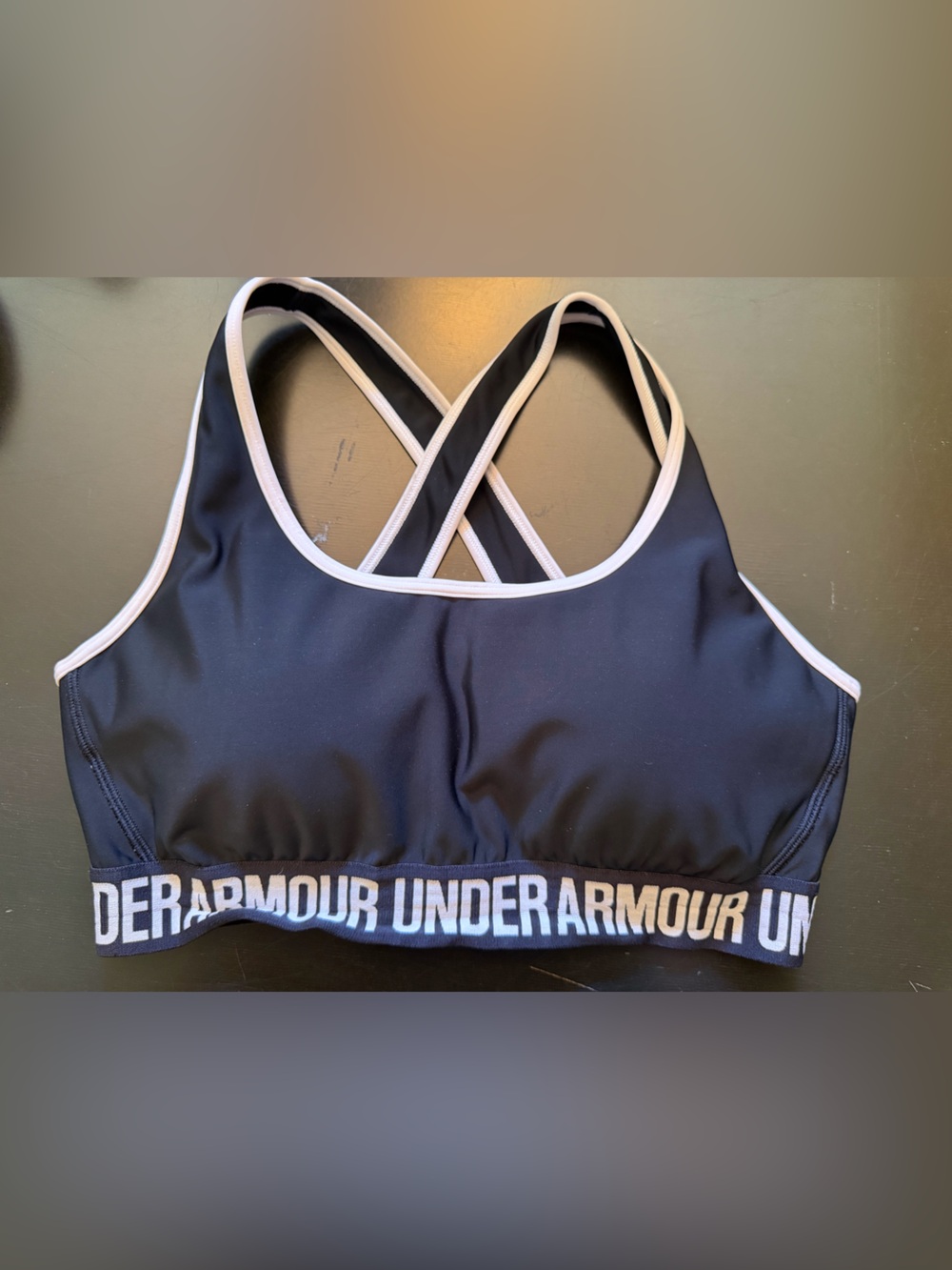 Under Armour Black Sports Bra with White Trim and Logo Band